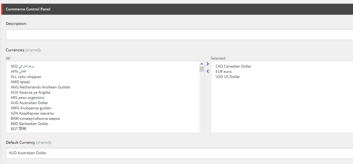 Sitecore Commerce currency settings